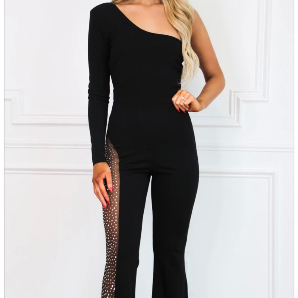 Rhinestone mesh jumpsuit